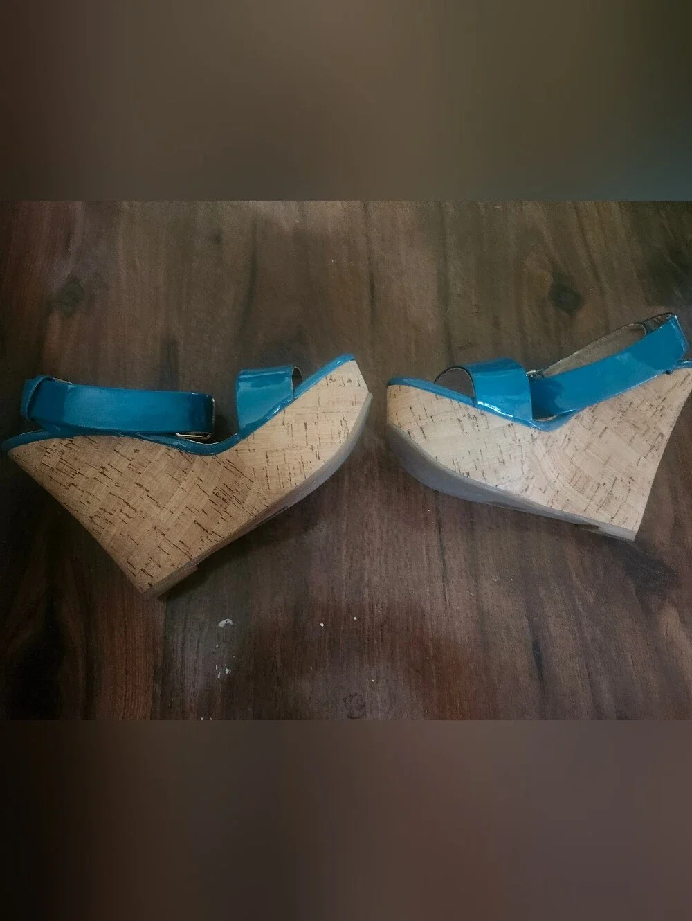 Aldo Teal Open-Toe Ankle Strap Sandals W/ Cork Wedge